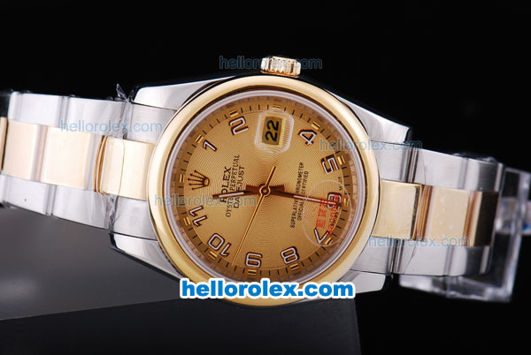 Rolex Datejust Automatic Two Tone with Gold Bezel,Gold Dial and Number Marking - Click Image to Close